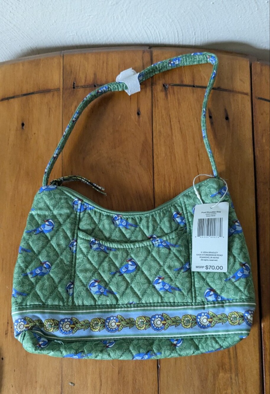 Vera Bradley Green Birds Post Shoulder Bag - Picture 1 of 5
